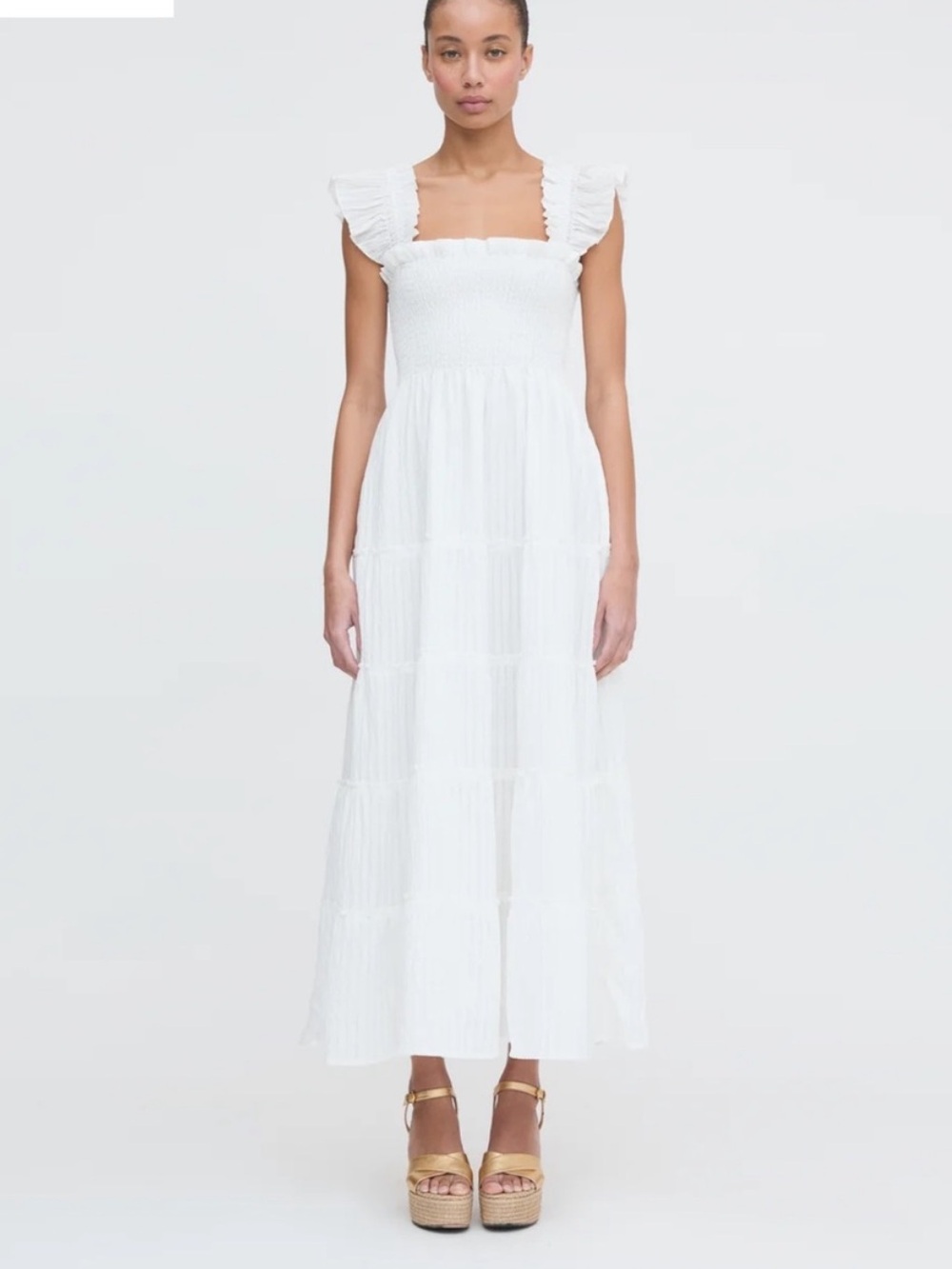 The Ellie Maxi Nap Dress — White Tonal Seersucker size large